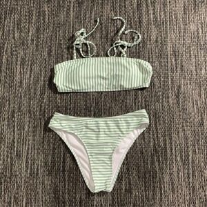 Shein Bikini set Green striped
